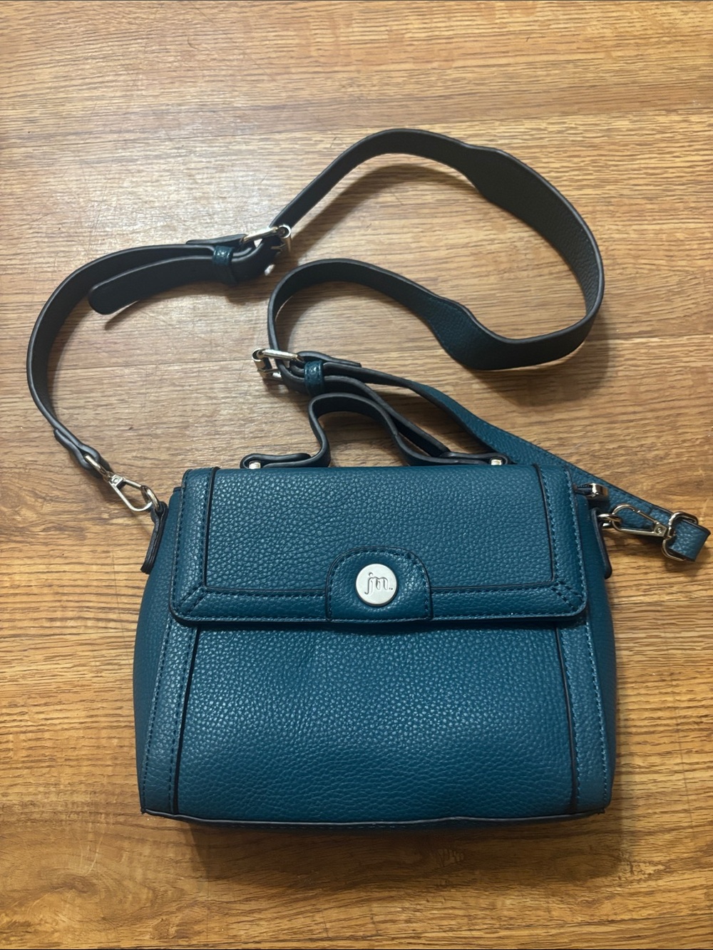 JM Collection Teal Pebbled Leather Crossbody with Adjustable Strap